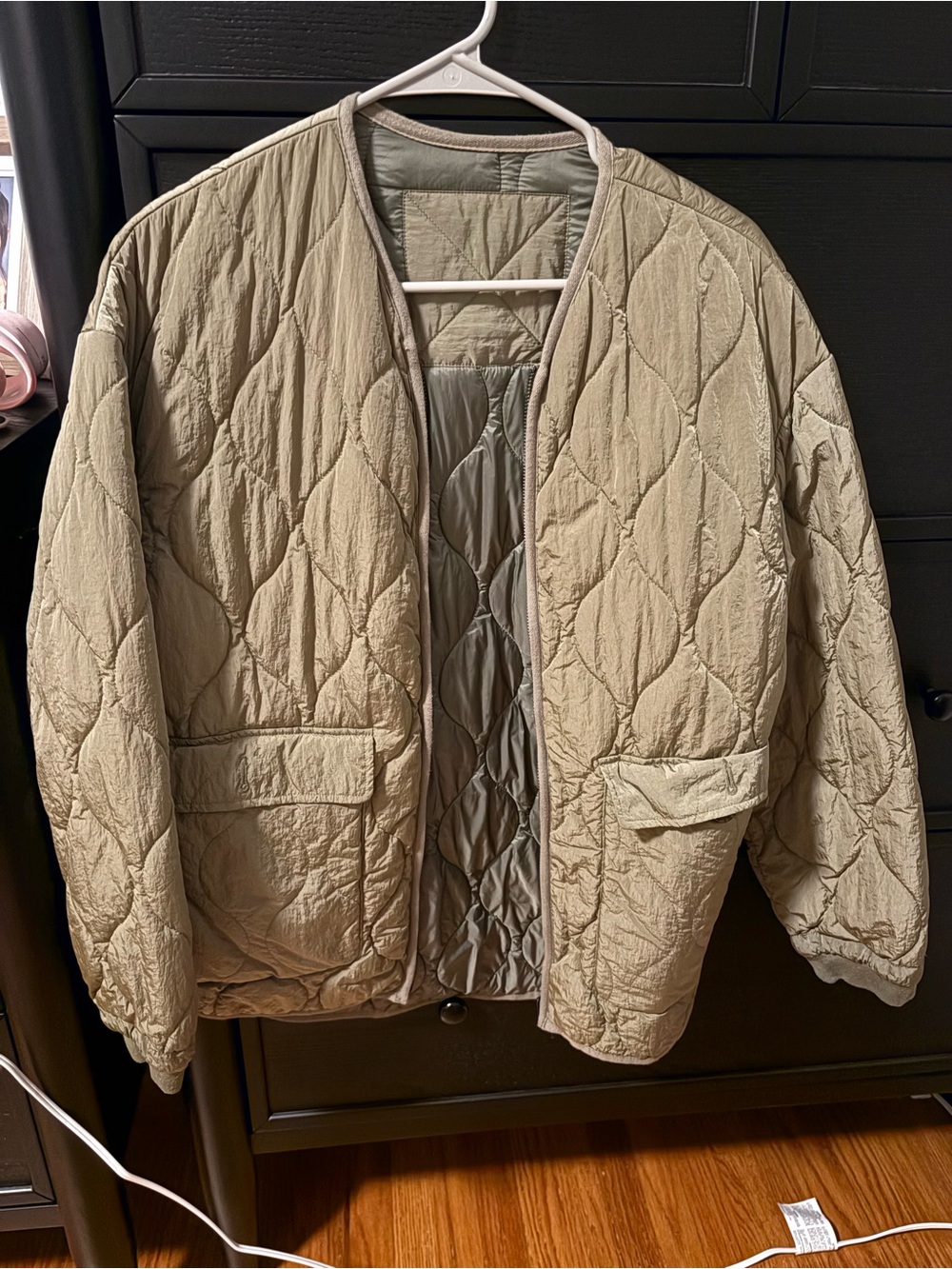 Zara Quilted Collarless Jacket in army green